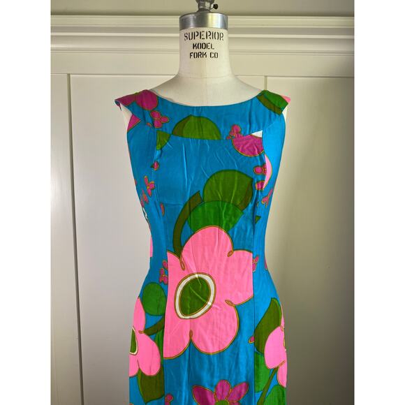 Vtg 1960s Alice Polynesian Hawaiian Floral Waterfall Sleeveless Maxi Dress | S - Picture 13 of 13